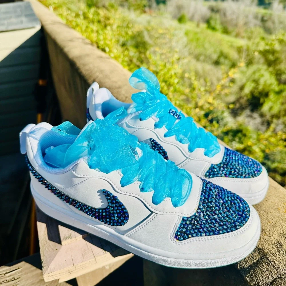 Nike Bling Sneakers , Blue Sequins and Laces sz 5Y, 6.5W - Picture 2 of 4